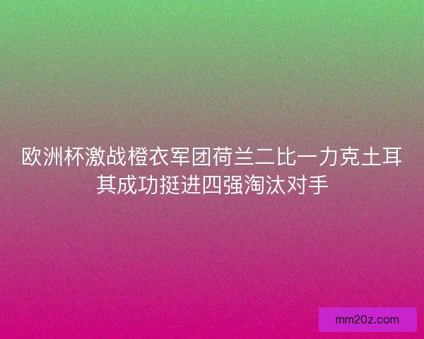 欧洲杯激战橙衣军团荷兰二比一力克土耳其成功挺进四强淘汰对手