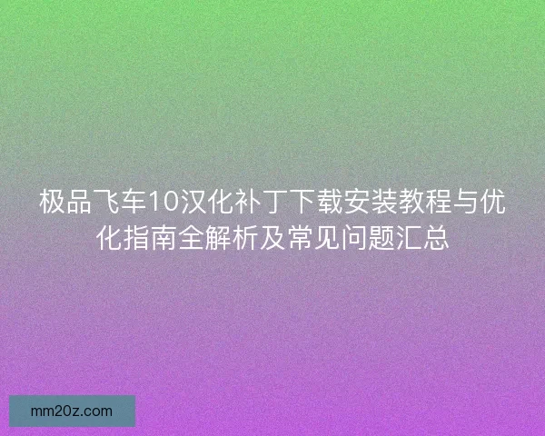 极品飞车10汉化补丁下载安装教程与优化指南全解析及常见问题汇总